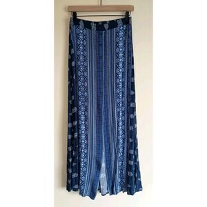 Band of Gypsies Maxi Skirt M Blue Boho Button Front Paisley Festival Western